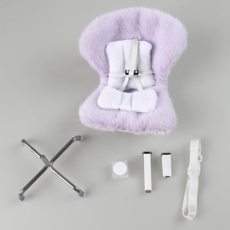 Walant Doll Car Seat Compatible with Labubu, Chair for 10-17cm Dolls - Adjustable Safety Strap, Air Vent Clip & Desktop Stand, Soft Cushion, Cute Car Ornament Gift for Collectors & Fans (Purple) - Image 3